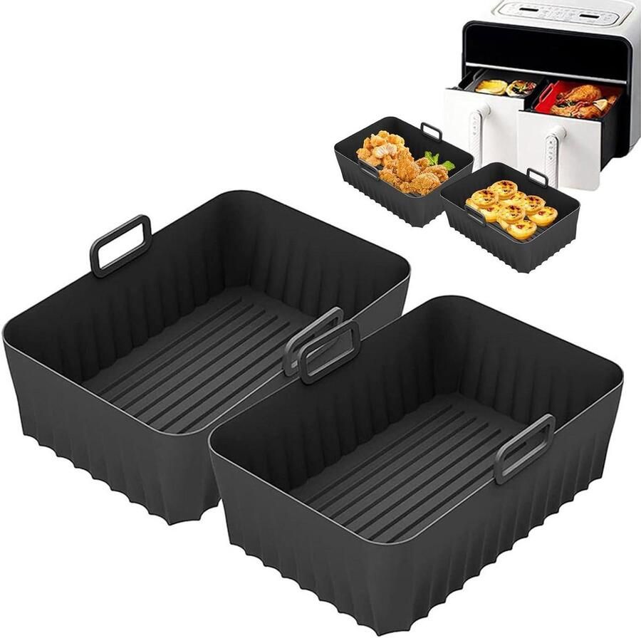 Allecto Plus 2-delige set Siliconen Luchtfriteuse Voeringen voor Ninja Dual Air Fryer Dikker en duurzaam ontwerp voor gelijkmatige warmteverdeling Herbruikbare Airfryer Pot Mand met 180g gewicht