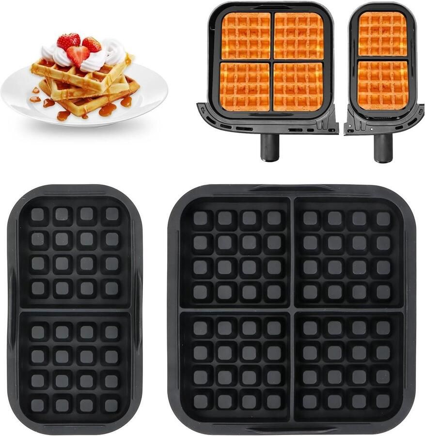 Allecto Plus 2 Delige Siliconen Wafelinzetstukken voor Airfryer Wafelvorm Accessoires Geschikt voor 3000-serie 6L 3L Airfryer Belgische Wafels onCreateOptionsMenu Siliconen vorm