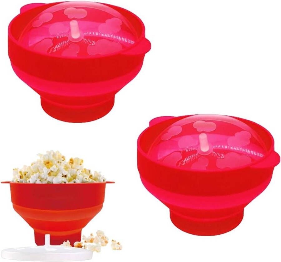 Allecto Plus 2-pack opvouwbare siliconen popcorncontainers voor gezonde popcorn rood geschikt voor feesten en thuisgebruik geen olie nodig 15 x 127 cm