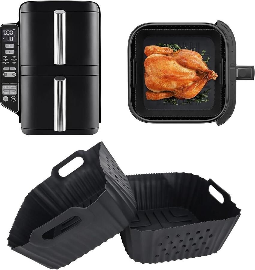 Allecto Plus 2 stuks extra hoge siliconen vormen voor verticale luchtfriteuse met 2 vakken airfryer accessoires siliconen vormen voor SL300EU