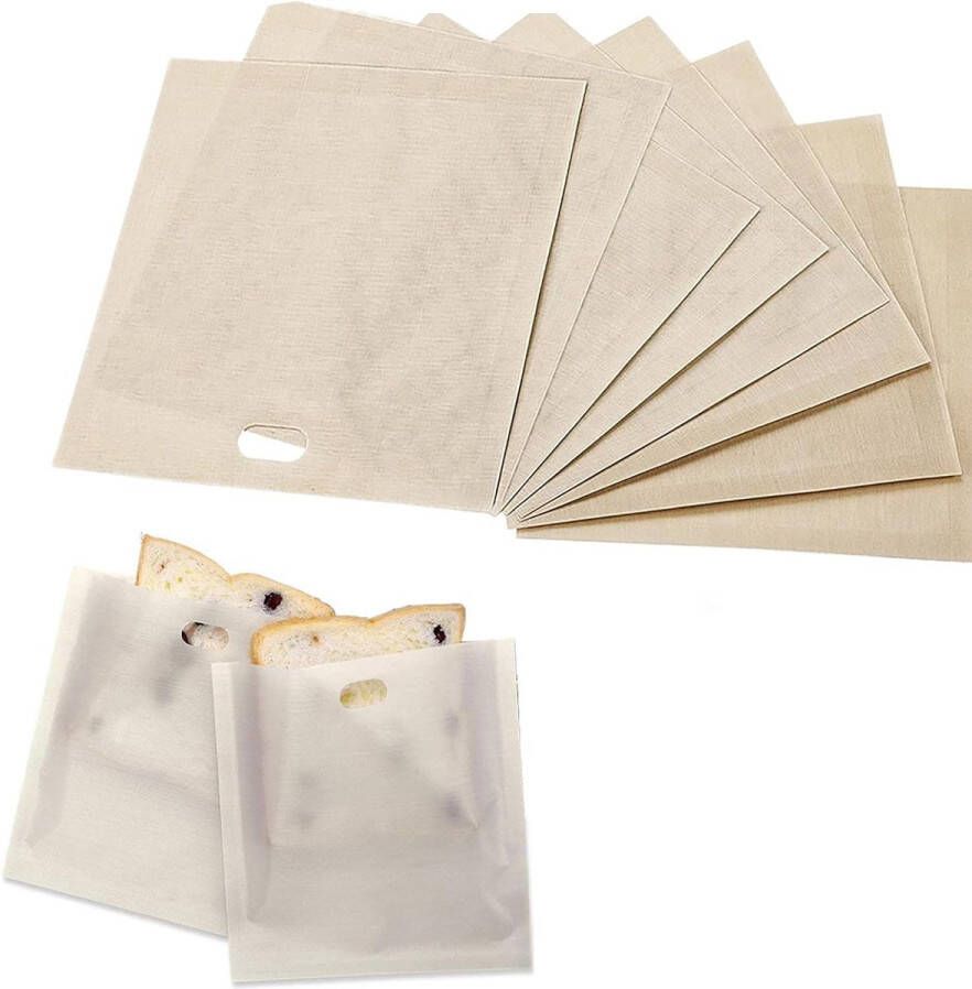 Allecto Plus 8 herbruikbare toastzakken voor broodrooster Beige BPA-vrij Geschikt voor gegrilde kaas pizza's en sandwiches