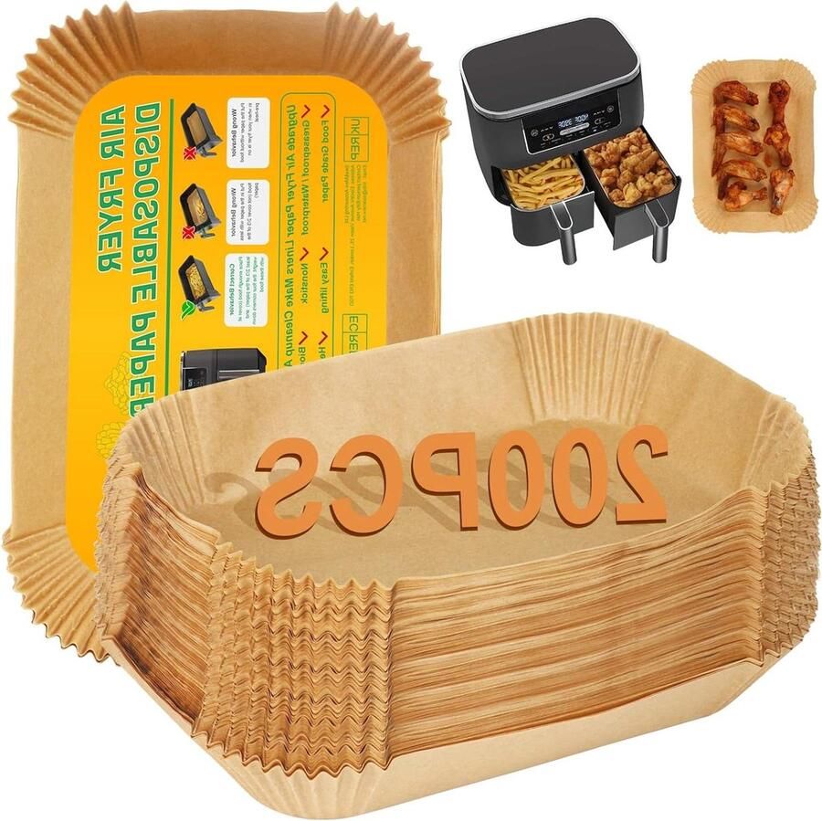 Allecto plus Air Fryer Accessoires en Liners 200 stuks Geschikt voor 9.5L Air Fryers zoals Tower Ninja Foodi en meer
