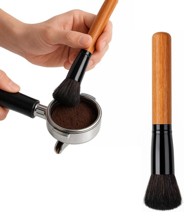 Allecto Plus Barista kwast voor koffiezetter en molen Reinigingsborstel voor koffiemachine Koffie accessoire voor barista met veganistische borstelharen