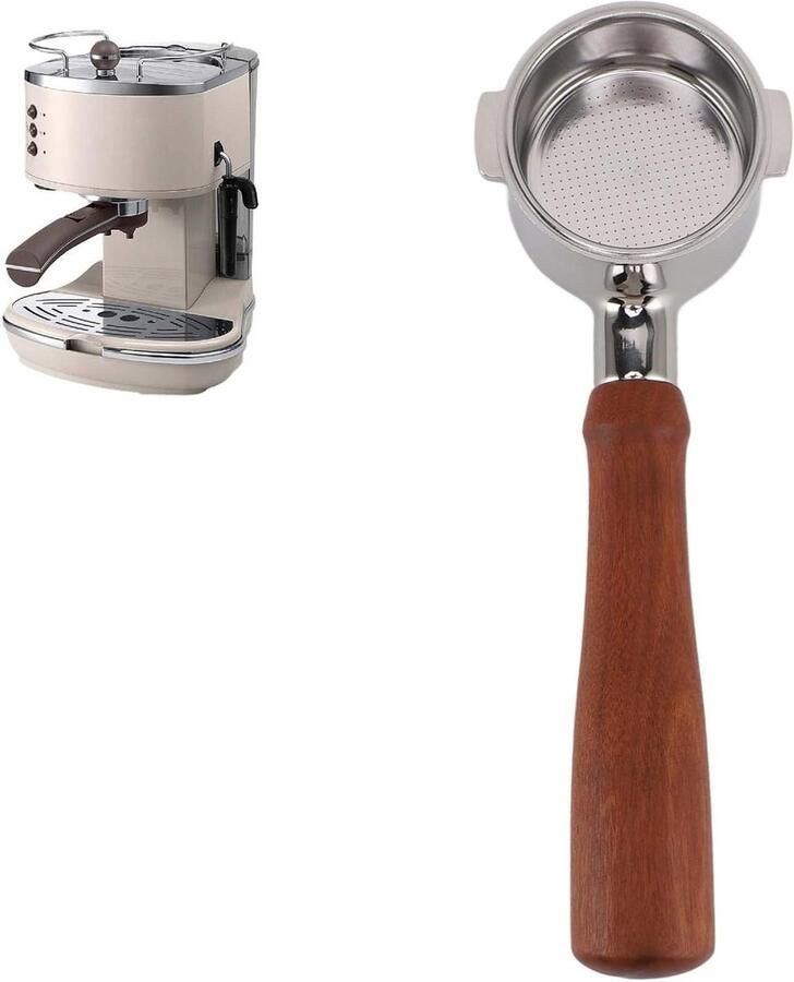Allecto Plus Bottomless Portafilter 51mm voor Koffiemachine met Houten Handvat Espresso Accessoires Koffie Portafilter met Fijne Gaatjes en 2 Oren