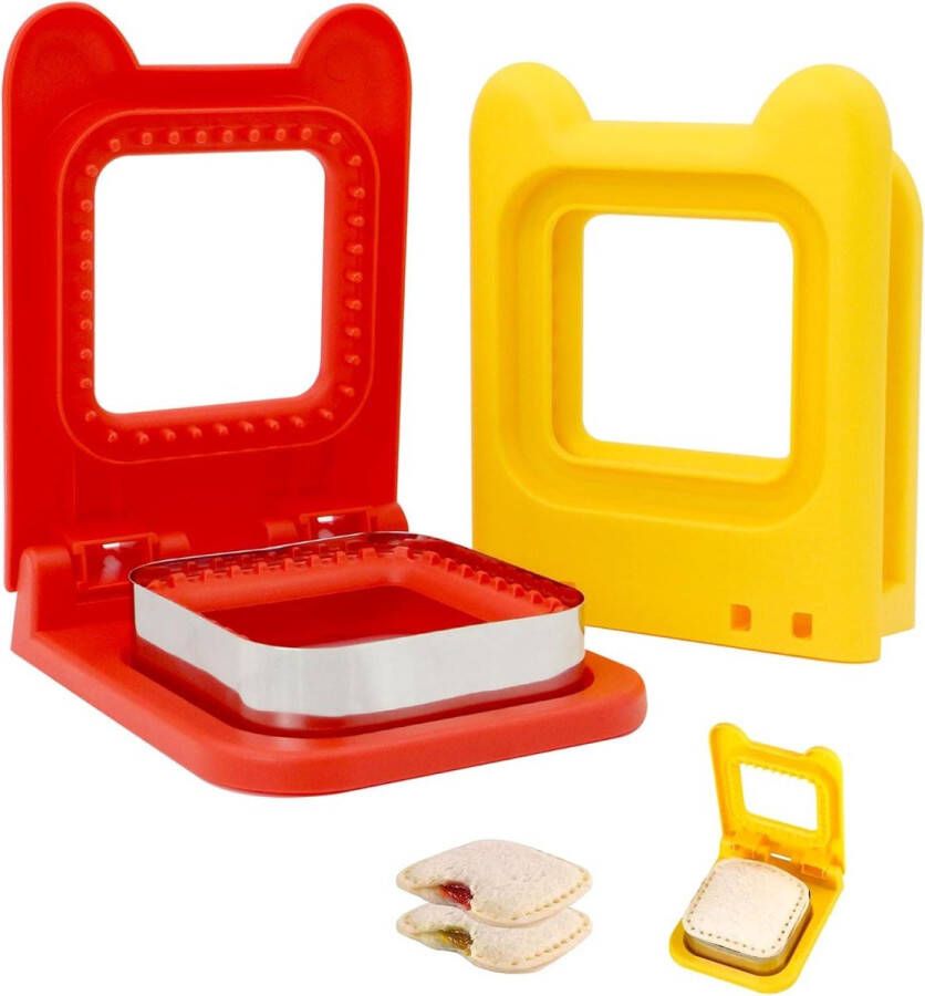 Allecto Plus Broodsnijder & Sandwichvormers 2 Stuks RVS en Plastic Rood & Geel