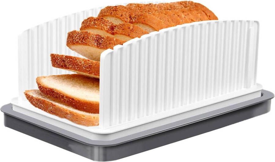 Allecto Plus Broodsnijder voor zelfgebakken brood Verstelbare breedte Opvouwbaar en compact Snijgeleiding met kruimelschaal Geschikt voor bagels en cake