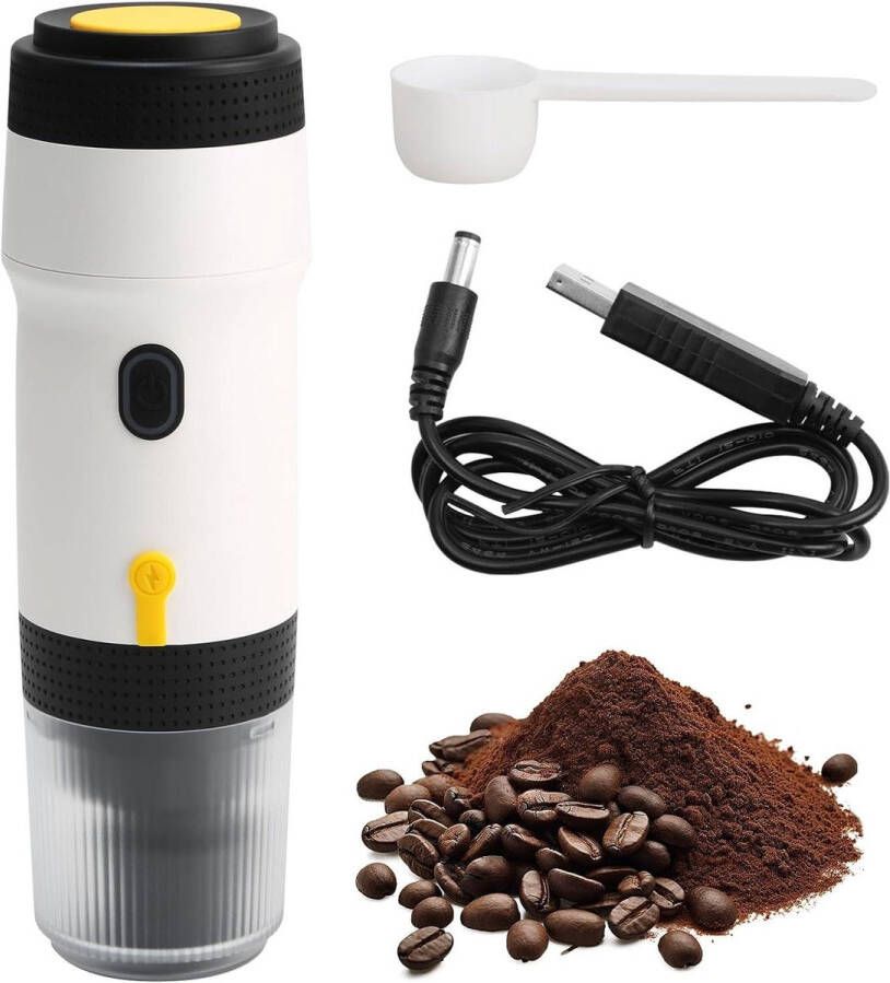 Allecto Plus Draagbare elektrische espressomachine voor camping oplaadbaar USB NES DG-capsules gemalen koffie 60 ml tank wit zelfverwarming