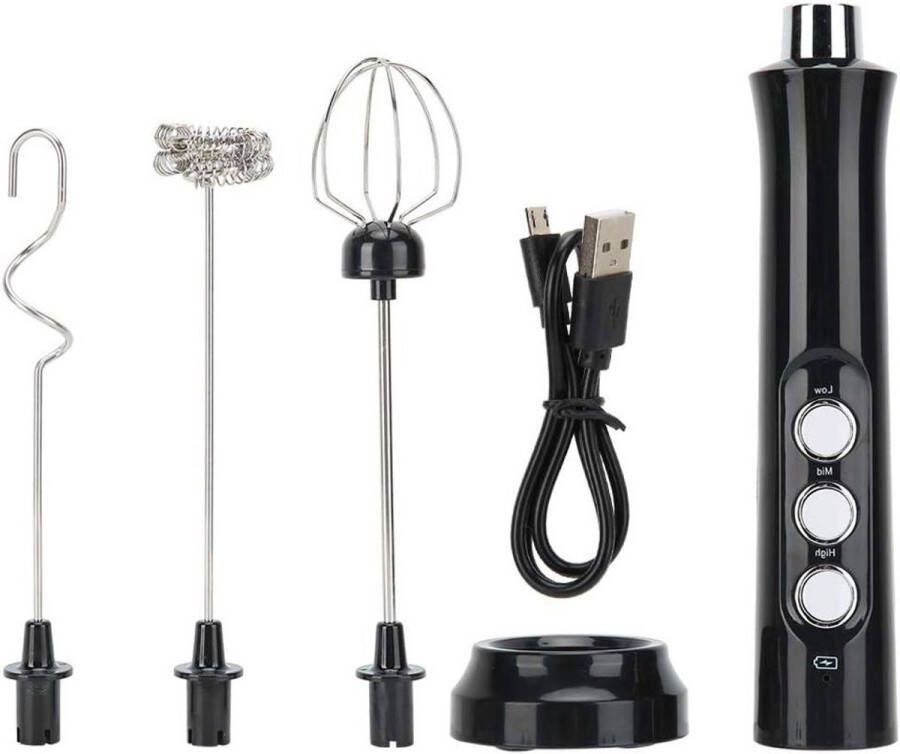 Allecto Plus Elektrische melkopschuimer met 3 snelheden en USB-opladen Zwart Inclusief eierklopper