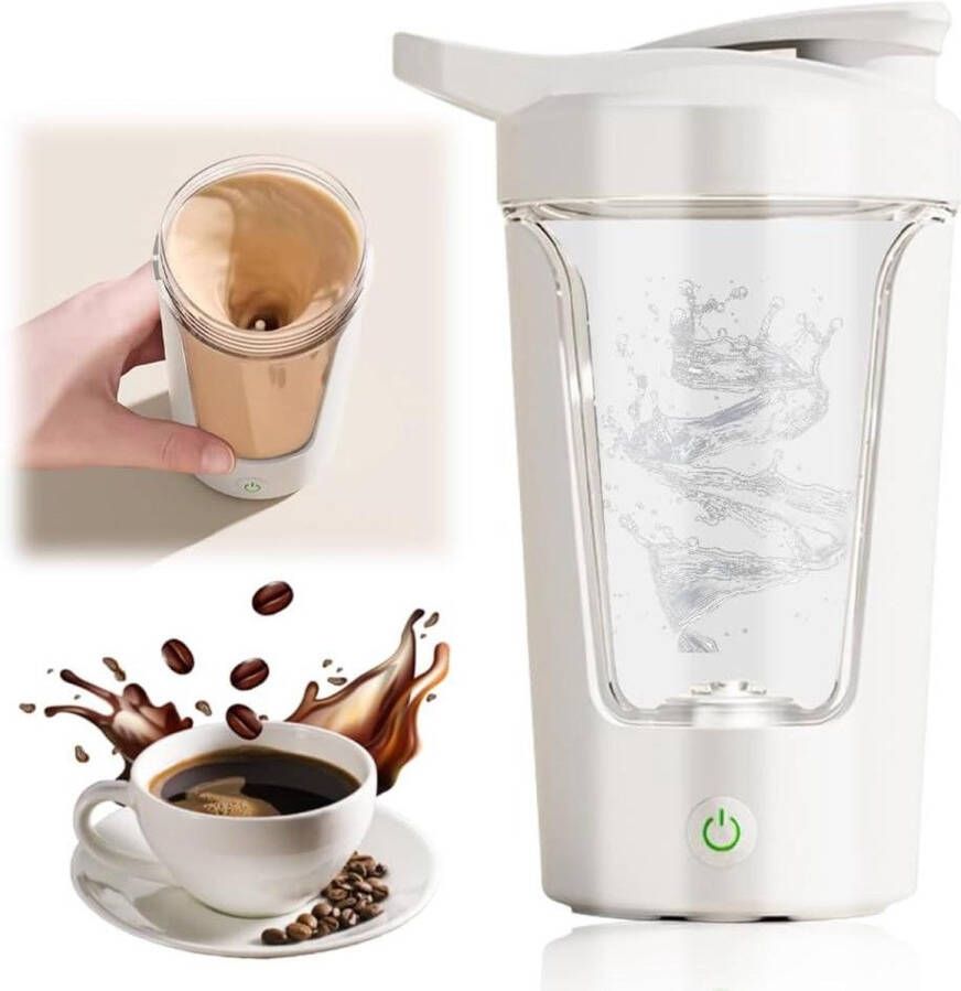 Allecto Plus Elektrische proteïneshaker blender 450 ml met USB-C oplaadbaar voor eiwitshakes en maaltijdvervanging Wit