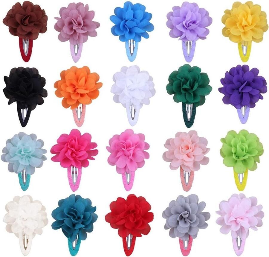 Allecto Plus Haarspelden Set van 20 Stuks voor Meisjes Chiffon Bloemenclips Haaraccessoires voor Kinderen en Tieners Verjaardagscadeau & Kinderdagcadeau