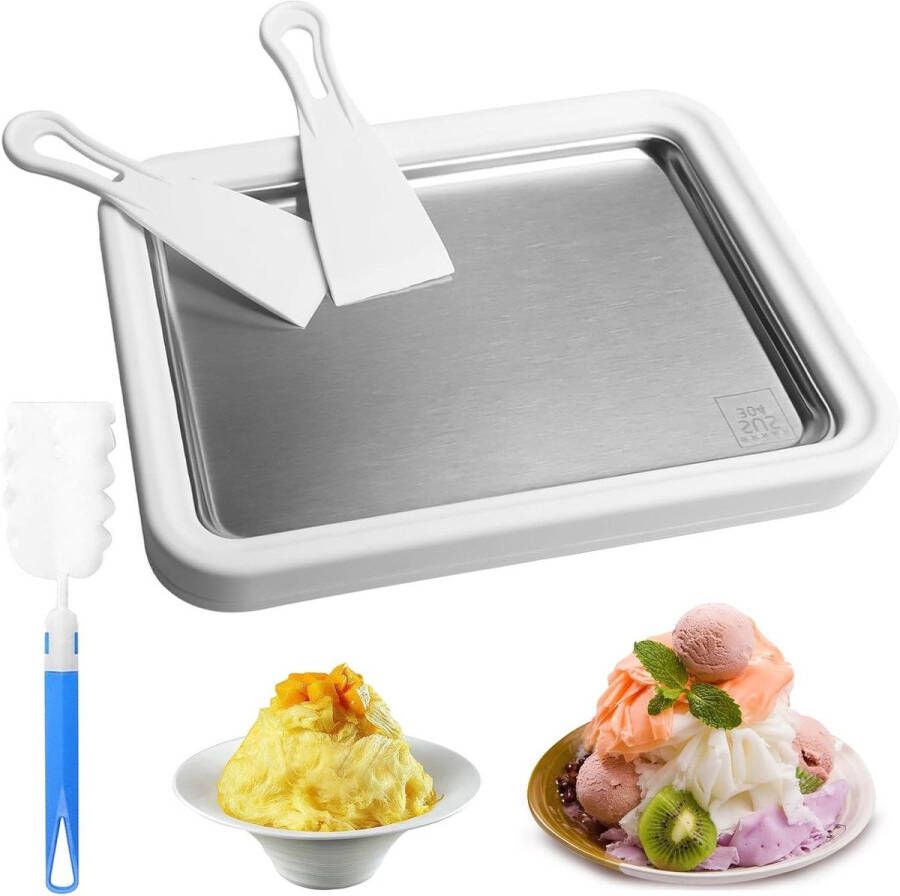 Allecto Plus IJsplateau voor zelfgemaakt ijs 26 x 21 cm Aluminium ijsmaker met 2 spatels Rol ijsmachine Wit Zelfgemaakte ijs gelato frozen yoghurt sorbet Doe-het-zelf ijsrolmachine