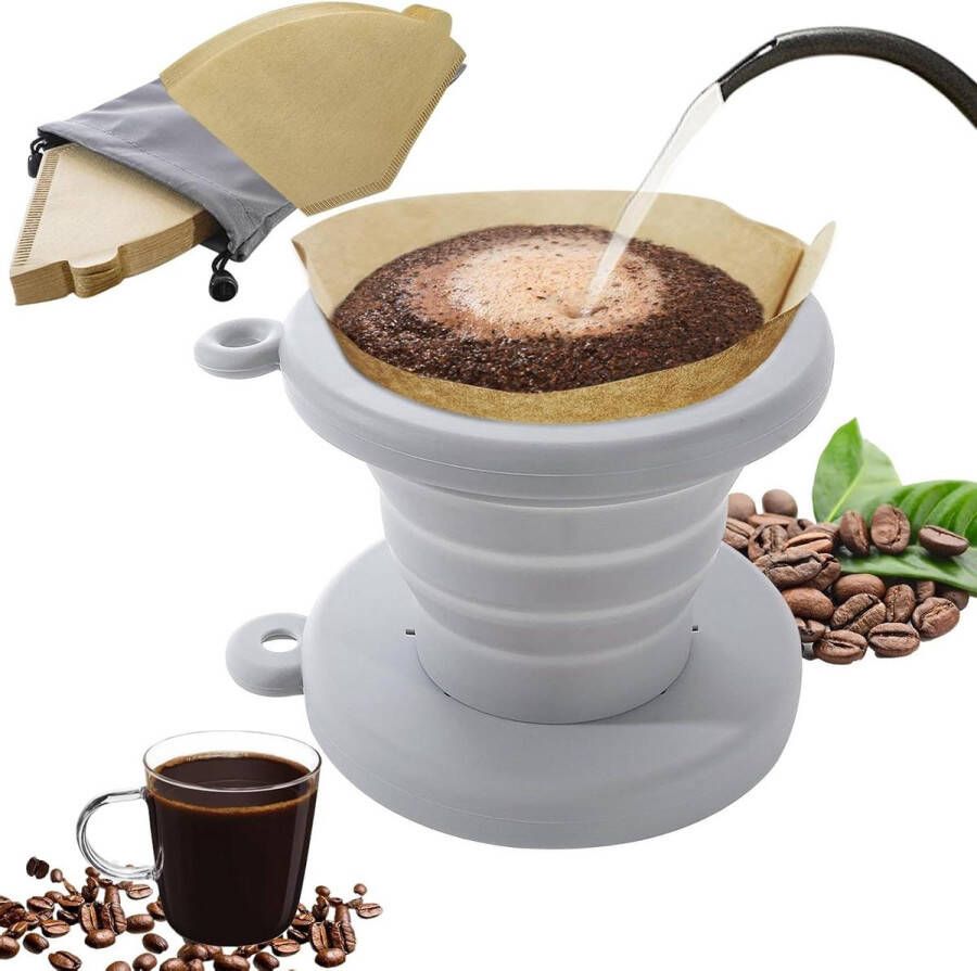 Allecto Plus Koffiedruppelaar voor Camping en Backpacken Inklapbare Giet Over Koffiedruppelaar Draagbare Siliconen Koffiezetapparaat Herbruikbaar Fanfold Filterpapier Kamperen Thuiskantoor Handig voor Onderweg