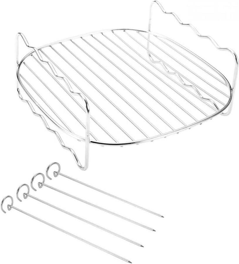 Allecto plus Luchtfriteuse accessoires met dubbellaags rek en 4 spiesjes Multifunctioneel ontwerp 7 inch roestvrijstalen grillpan voor Airfryer