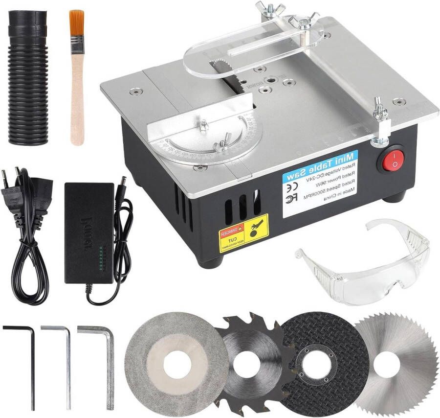 Allecto Plus Mini-tafelzaag 96 W 4 cirkelvormige messen Maaihoogte 0-15 mm 7 snelheden Multifunctionele tafelzaag voor modellering en doe-het-zelf projecten