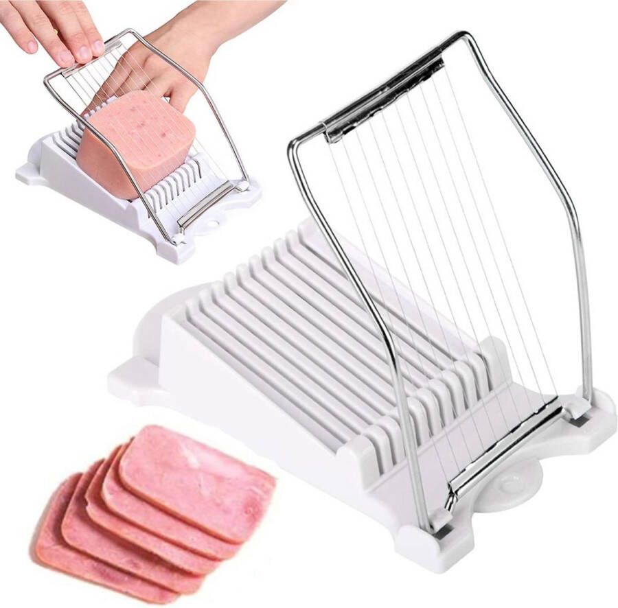 Allecto plus Multifunctionele Hamsnijder Luncheon Vleessnijmachine Roestvrij Staal Snijmachine voor Ham Vlees Ei Aardbei 10 Plakjes Zacht Fruit Wit