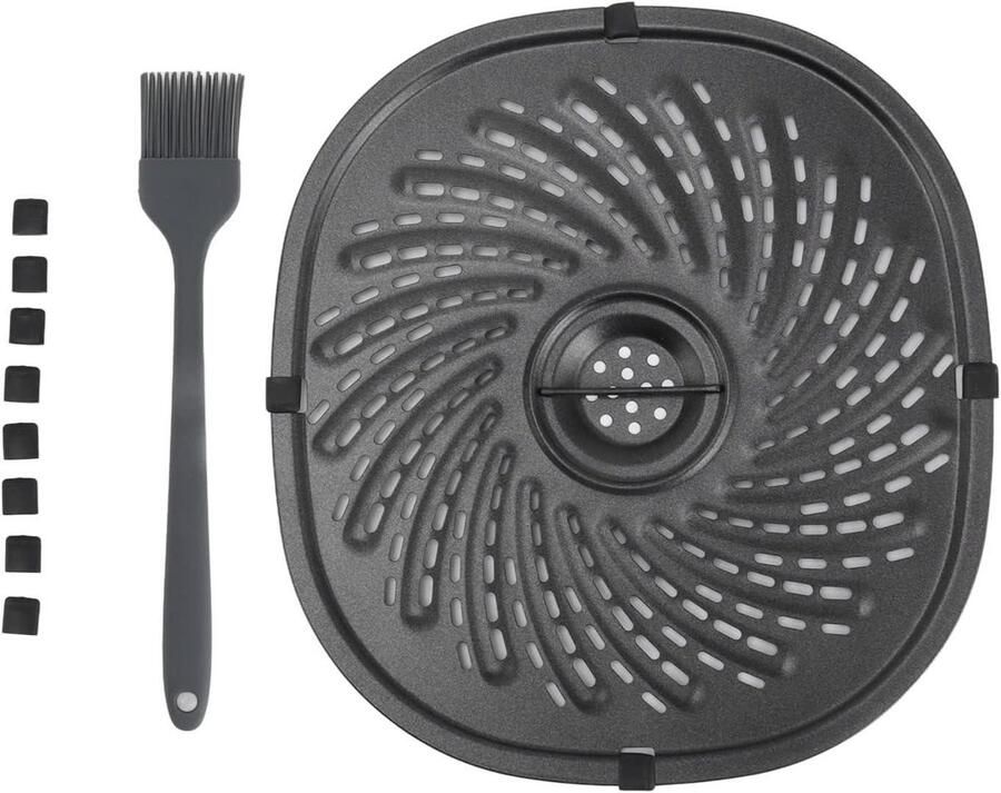 Allecto Plus Ovale Frituurplaat 23 X 25 Cm voor Friteuse en Luchtfriteuse Accessoire voor Crisper Plate Antiaanbaklaag Inclusief Olieborstel en Siliconen Pad