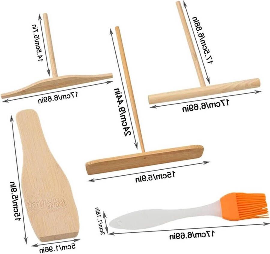 Allecto Plus Pannenkoeken Spreider en Accessoires Houten Deegverdeler en Schuiver Keukengerei voor 5 stuks Pannenkoeken Verdeler