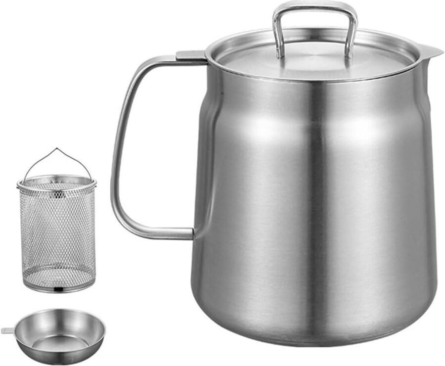 Allecto plus RVS Oliefilterpot met Filtergaas voor Frituren en Koken van Vet 2 Liter Capaciteit