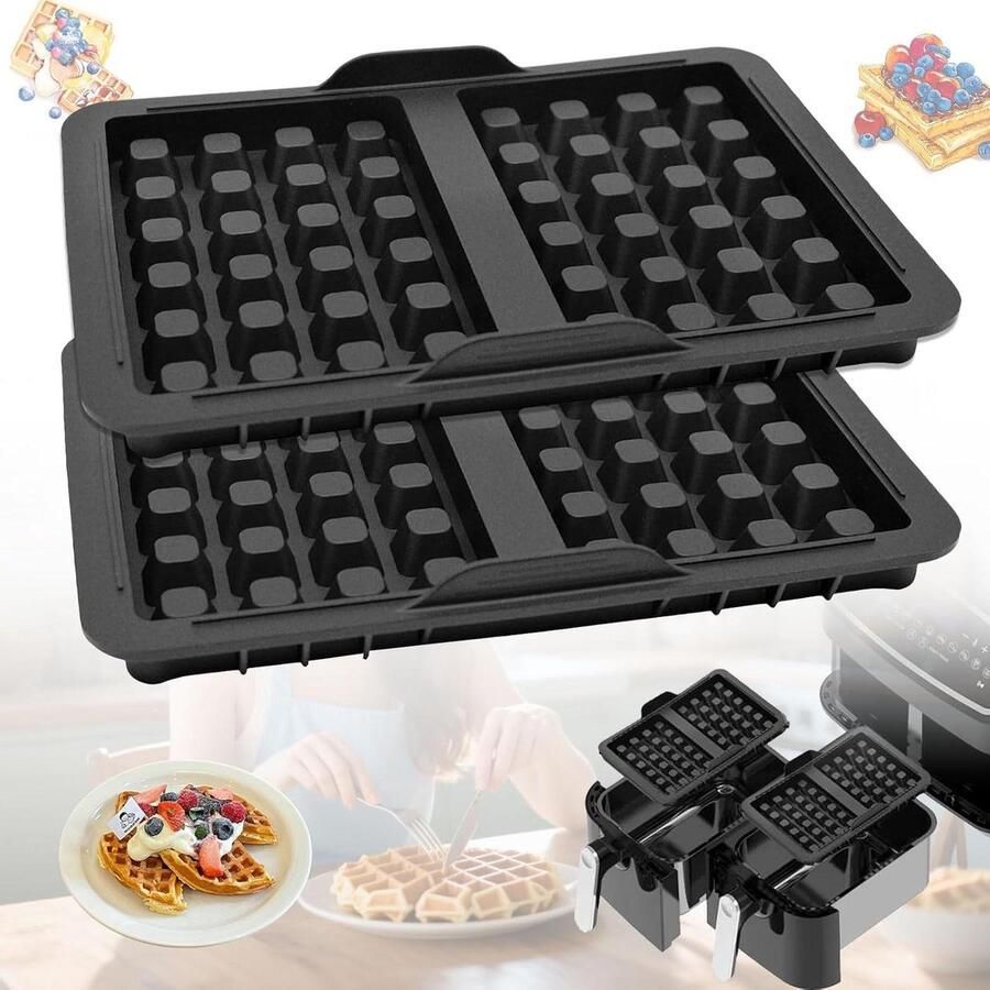 Allecto Plus Silicone Wafelvorm Accessoires voor Ninja Airfryer Set van 2 Stapelbaar Dubbel Bakblikinzetstuk Geschikt voor modellen