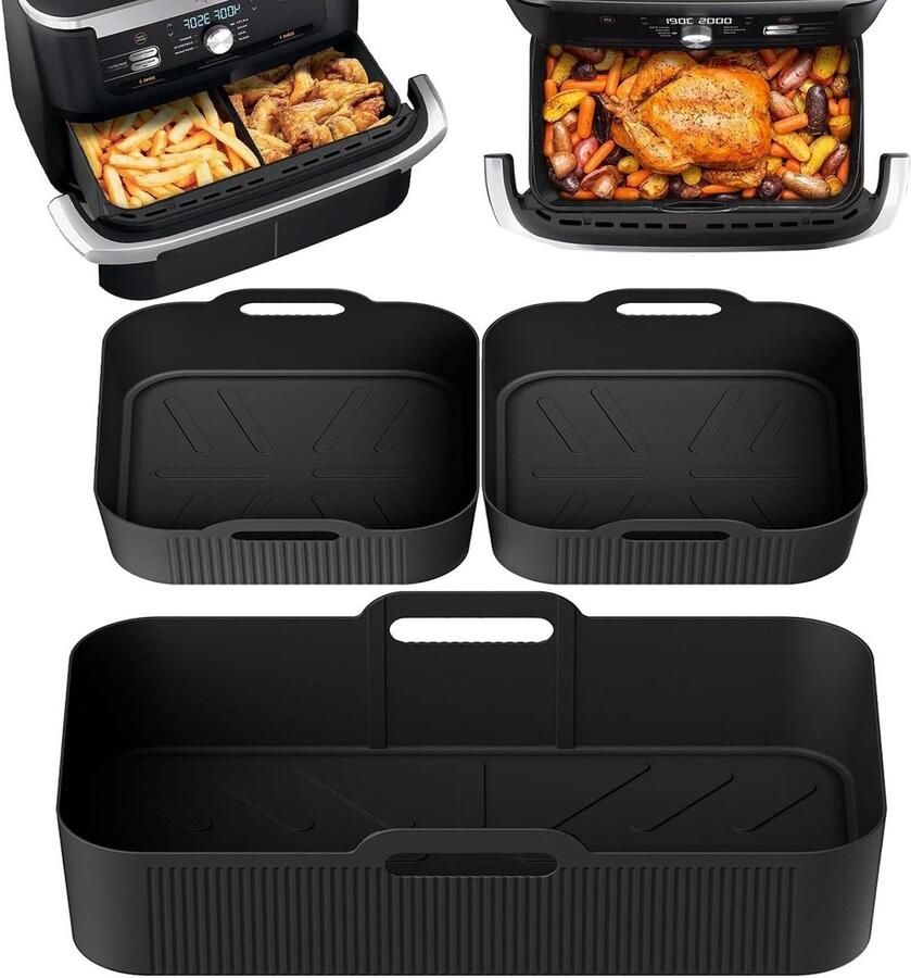 Allecto Plus Siliconen Air Fryer Liner Set van 3 stuks voor Grote Air Fryer Herbruikbare Pot Mand Inserts