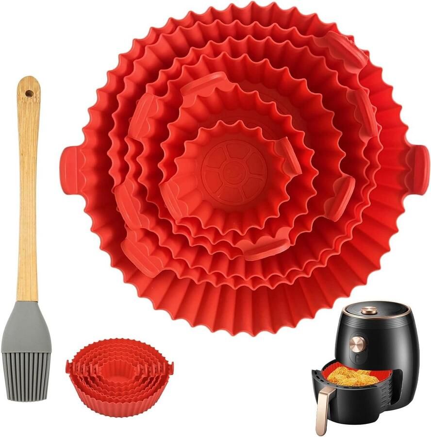 Allecto Plus Siliconen bakvorm voor airfryer en heteluchtfriteuse met borstel Hittebestendige siliconen inzetstuk voor oven en magnetron Bakvorm voor heteluchtfriteuse Keukenaccessoires