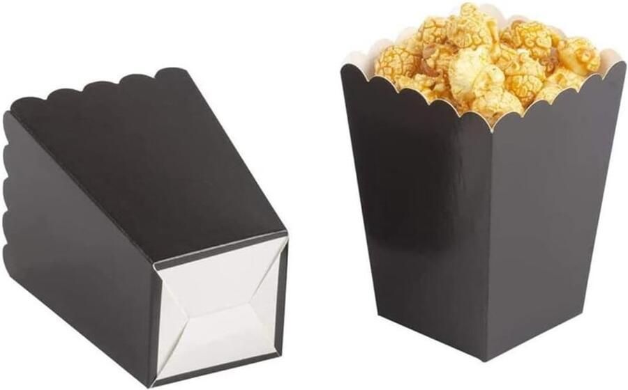 SPHs Popcorn bakjes Feest Zwart Verjaardagen Filmavonden Carnaval Bioscoop Party Snoepcontainer Kartonnen popcorn zakken G