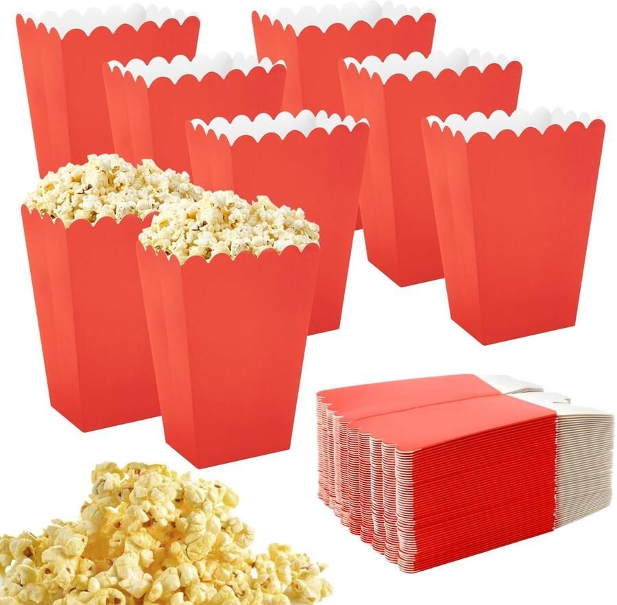 Allecto Popcorn-dozen kleine witte popcorncontainers perfect voor snacks rood popcornzakken ideaal voor bioscopen 50 stuks