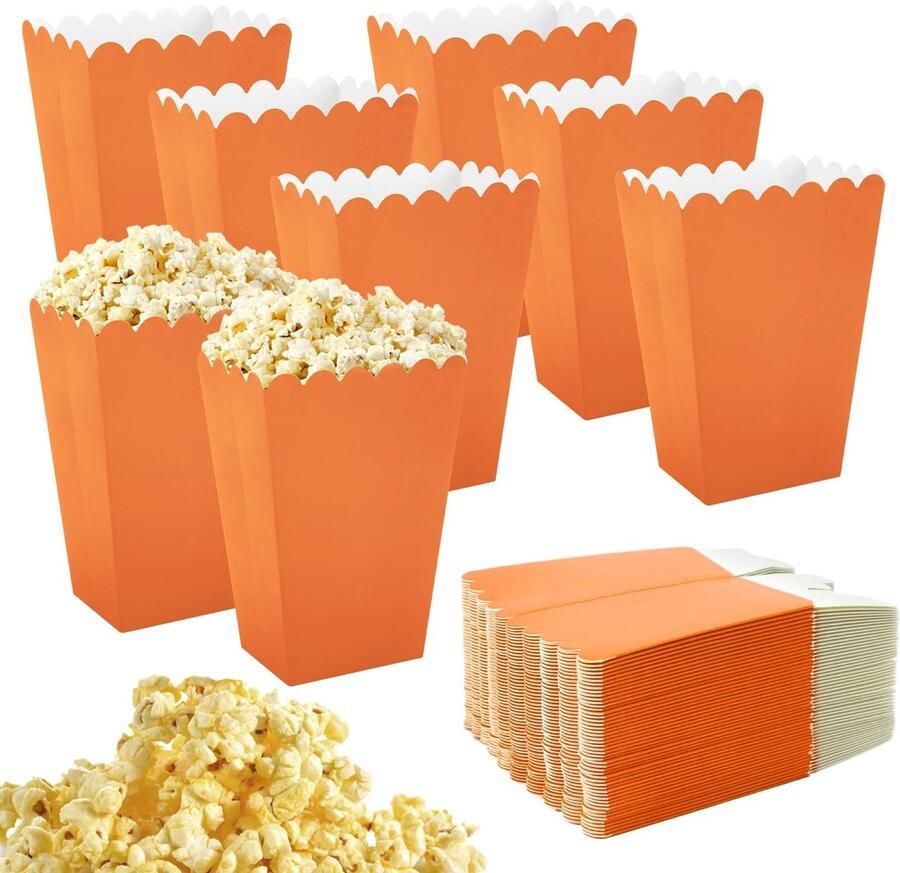 Allecto Popcorn-dozen Kleine witte popcorndozen Perfect voor feestjes en bioscopen Oranje Snoepcontainers Ideaal voor snacks