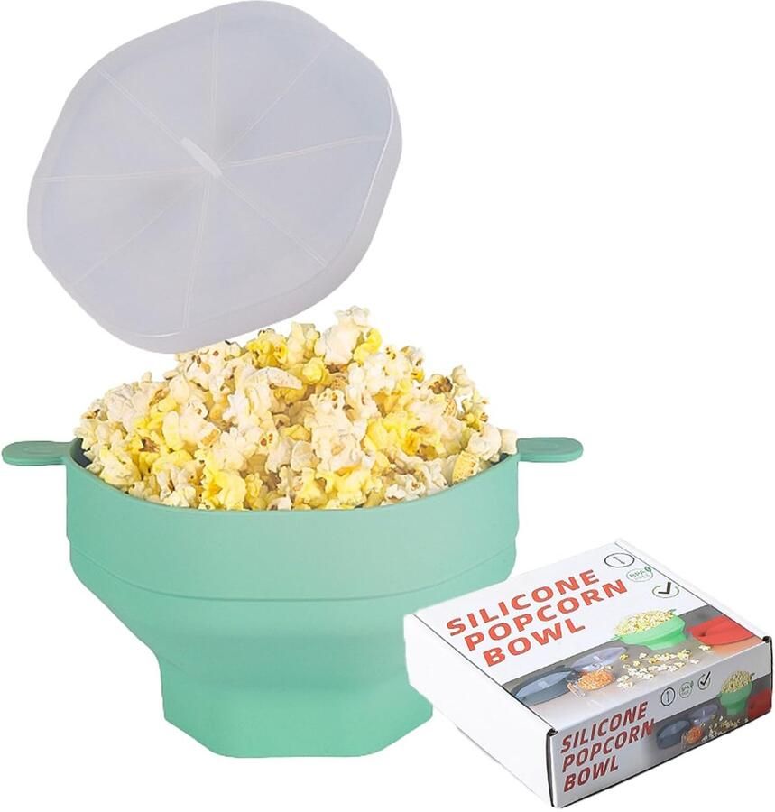 Allecto Popcorn Magnetronoven Siliconen Popcornkom Veilig en duurzaam Groen Geschikt voor feestjes en films Eenvoudig schoon te maken
