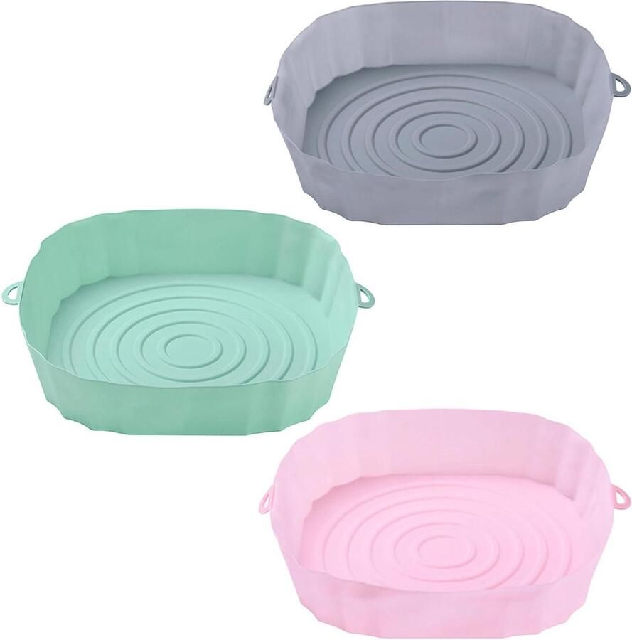 Allecto Premium Universele Air Fryer Silicone Basket Liners 3 Stuks 18x45cm Herbruikbare Luchtfriteuse Mand met Handvat Oven Magnetron Taartpan Steamer Hittebestendige Silicone Baking Tray