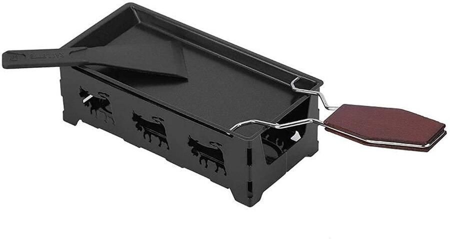 Allecto Raclette Grill Set Mini Kaas Smeltpan Vouwbare Houten Handgreep Zwart Non-Stick Grillplaat Keuken Accessoire Geschikt voor Th