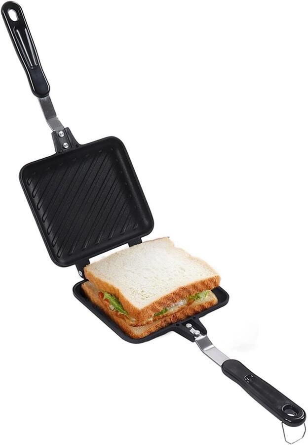 Golden crown Sandwich Maker Dubbelzijdige Broodrooster Compact en Lichtgewicht Zilver Antiaanbaklaag Perfect voor Ontbijt Voor Camping en