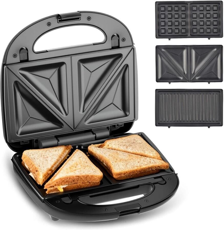 Allecto Sandwichmaker Multifunctioneel 800W Zwart Zilver Wafelijzer Contactgrill Antiaanbaklaag XXL Toastplaten 3-in-1 Geschikt voor Broodjes 6 Personen AliExpress
