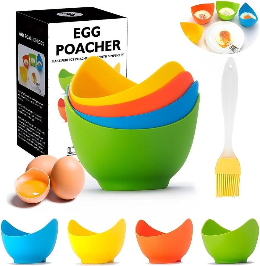 Allecto Siliconen Eierkoker Kookgerei Voedselmateriaal BPA-vrij Geschikt voor Gekookte Eieren Eierpan Stoomketel 4 Stuks