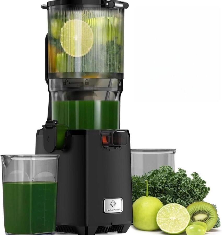 Allecto Slowjuicer 1 8 liter Koude pers Zwart 250 W Sapcentrifuge 130 mm brede opening 3-laags roestvrijstalen filter BPA-vrij Geschikt voor gezonde sappen Modern design