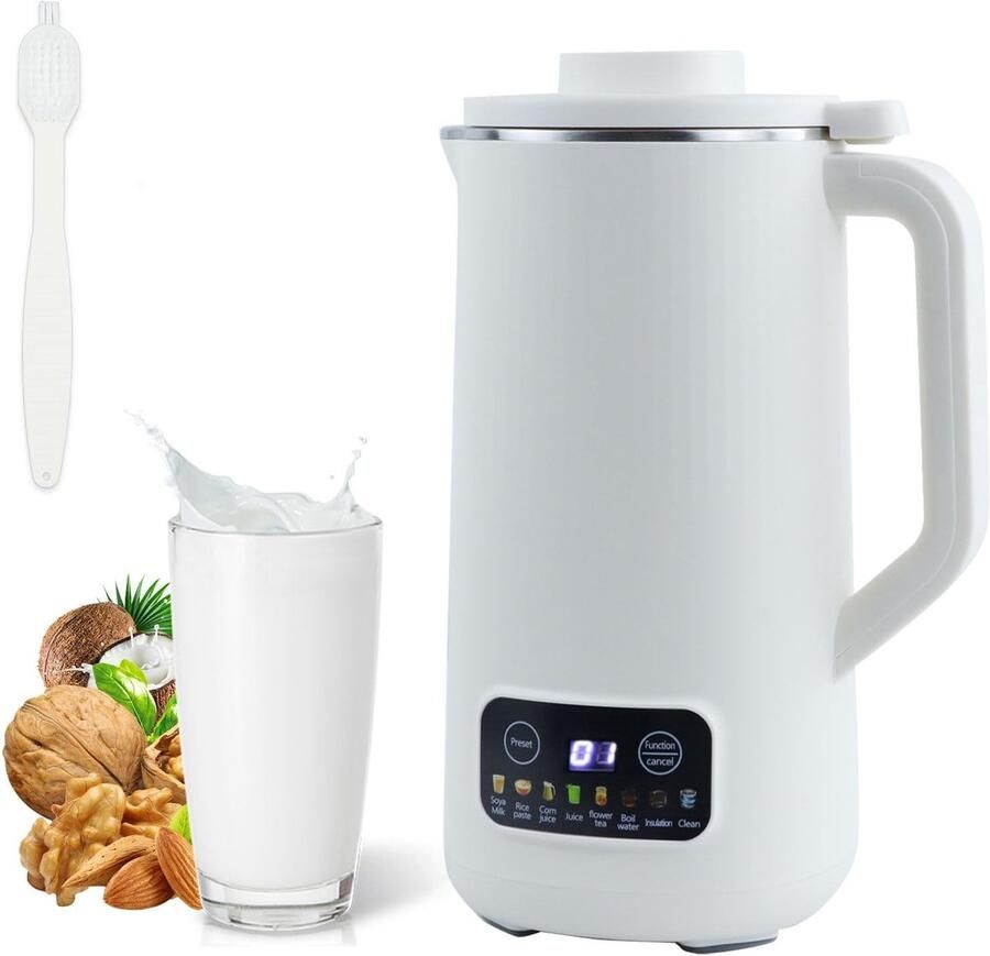 Allecto Sojamelk Maker Sojamelk Machine RVS en messen Wit Plantaardige Melk Maker Vegan Drank Bereider Geschikt voor noten Oatmeal