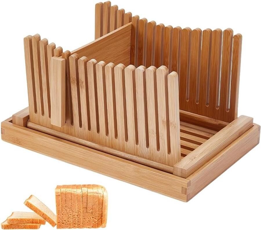 Allecto Verstelbare Bamboe Brood Snijmachine voor Brood Inclusief Kruimel Lade 31.7x21.6x17cm Ideaal voor Zuurdesem en Bagels