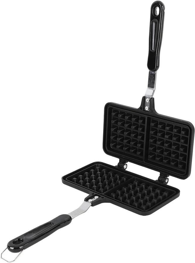 Allecto Wafelijzer Pan Dubbele wafels Antiaanbaklaag Compact ontwerp Aluminium Wafelpan Ontbijt Outdoor Zwart