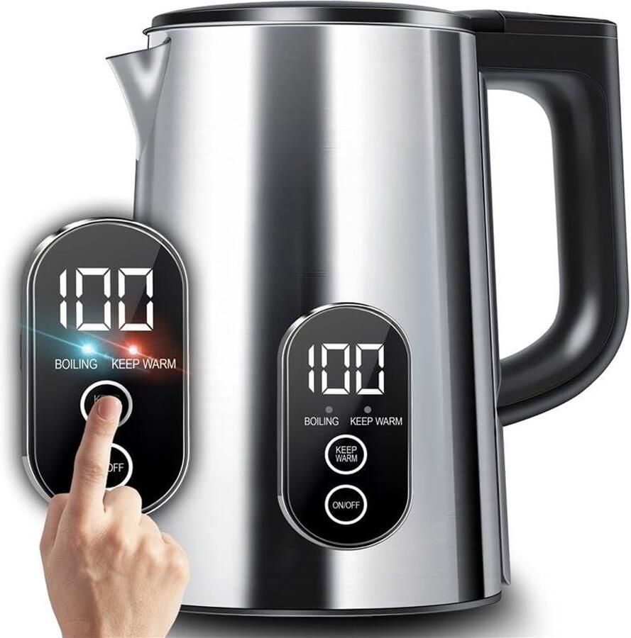 Allecto Waterkoker 1500 W RVS 1.8 L Elektrische Waterkoker Keep Warm Automatische Uitschakeling Zilver-Zwart Geschikt voor Keuken