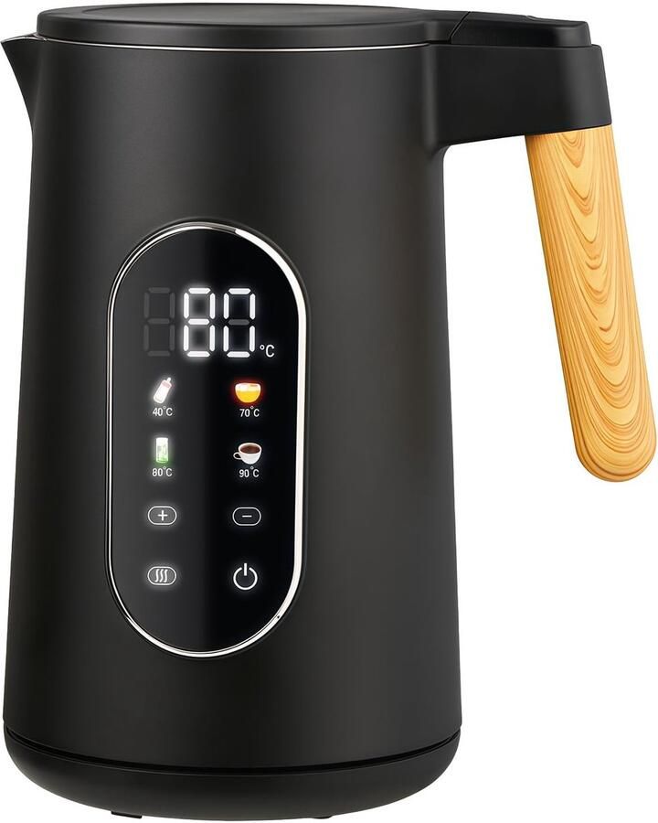 Allecto Waterkoker Elektrische Theeketel 1.7 Liter Temperatuurinstelling Dubbelwandig BPA-vrij Houten Handvat 2200W Houd Warm Fun