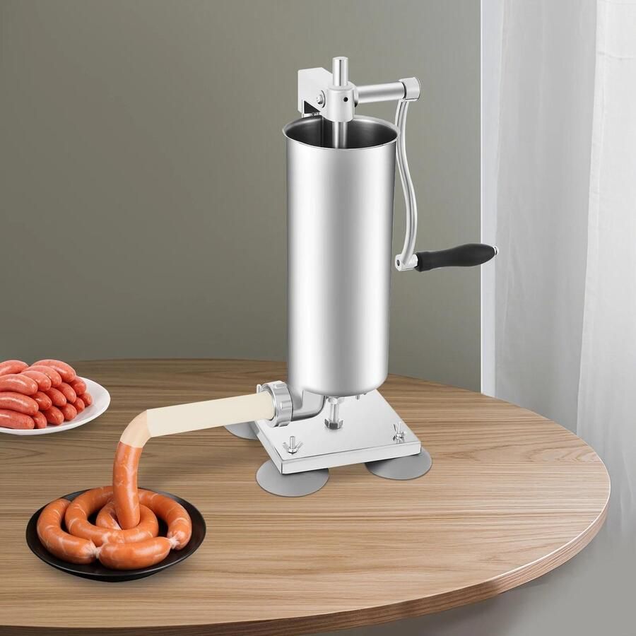 Premium Handmatige Worstvulmachine Vuller RVS Worstmaker Worstvuller Vleesgereedschap Geschikt voor Worst RVS 3L Handmatige Worstvulmachine RVS Worstmaker Vuller Worstvuller Vleesgereedschap met 4 Vulbuizen
