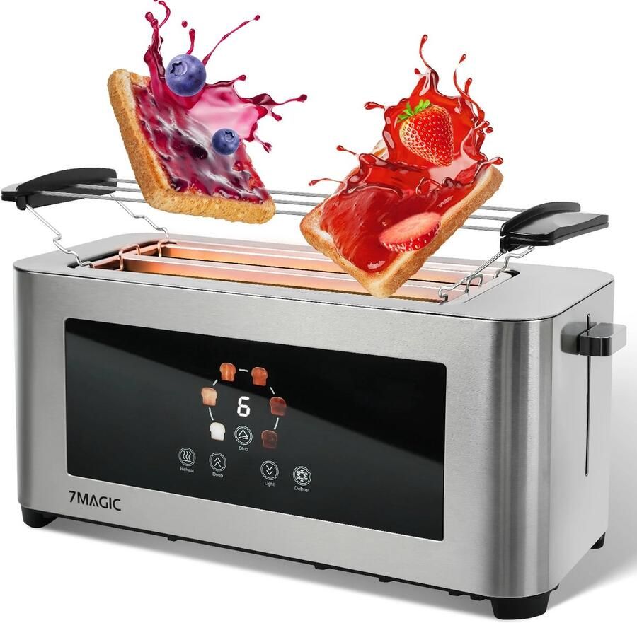 Allero Broodrooster Broodroosters Broodrooster met Tostiklemmen 1400W RVS 4 Sneetjes Touchscreen 6 Bruiningsniveaus