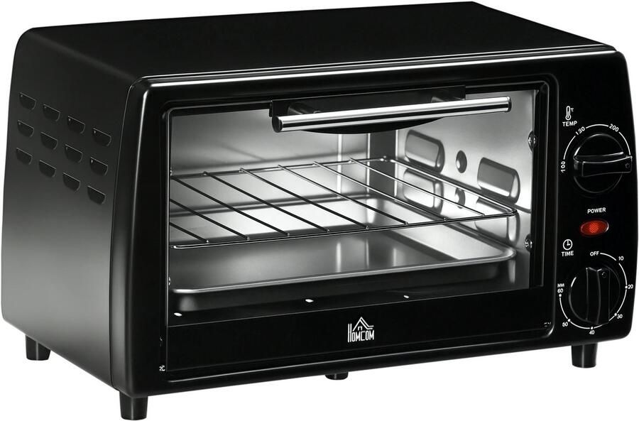 Allero Elektrisch Oven Mini Oven 10 Liter 1 Rooster 1 Bakplaat 36 5x26x22cm 100° C tot 230° C 230V Zwart