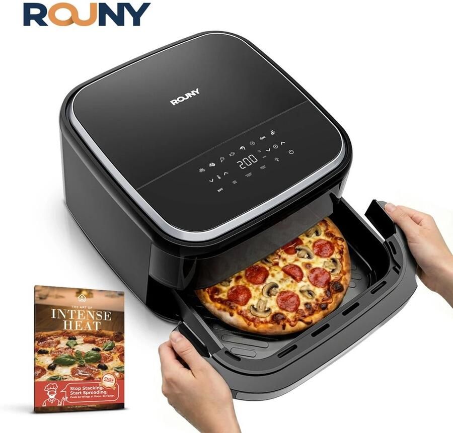 Allero Heteluchtfriteuse Airfryer Pizzaoven Hetelucht Friteuses 11-in-1 12inch 2200W 4 2 Liter Zwart Mand 30cm