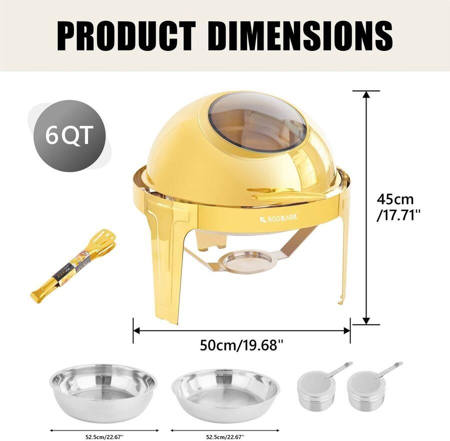 Allero Warmhoudplaat Buffetwarmer Chafing Dish Goud Horecawarmer RVS Voor Feesten Bruiloft 1 Stuk Stevig Frame