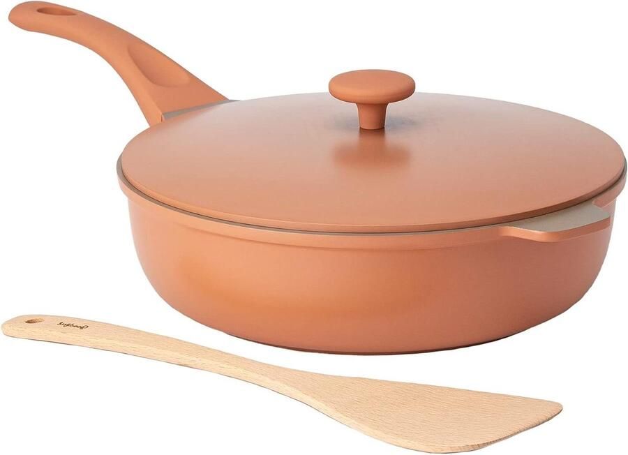 Alles-in-één pan Diepe koekenpan Veelzijdig koken Meerlaagse antiaanbaklaag 28 cm Terracotta