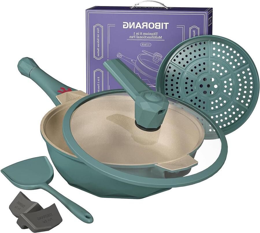 Alles-in-één Pan Koekenpan Wok Snel Koken Micro Druk Technologie 28 cm Blauwgroen