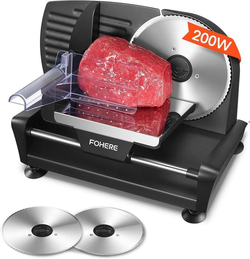 Allessnijder Elektrisch 200 W Professionele Broodsnijmachine met 2 Afneembare 19 cm Messen Verstelbare Snijdikte 0-15 mm voor Brood Vlees Ham Kaas en Fruit