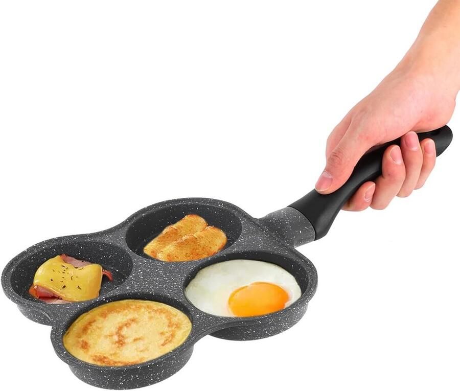 Aluminium Anti-aanbak Koekenpan voor 4 Ronde Eieren of Pannenkoekjes