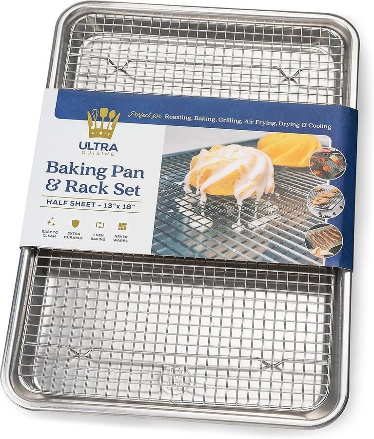 Aluminium Bakplaat met RVS Koelrek Half Griddle 13 x 18 inch Duurzaam en Makkelijk Schoon te Maken